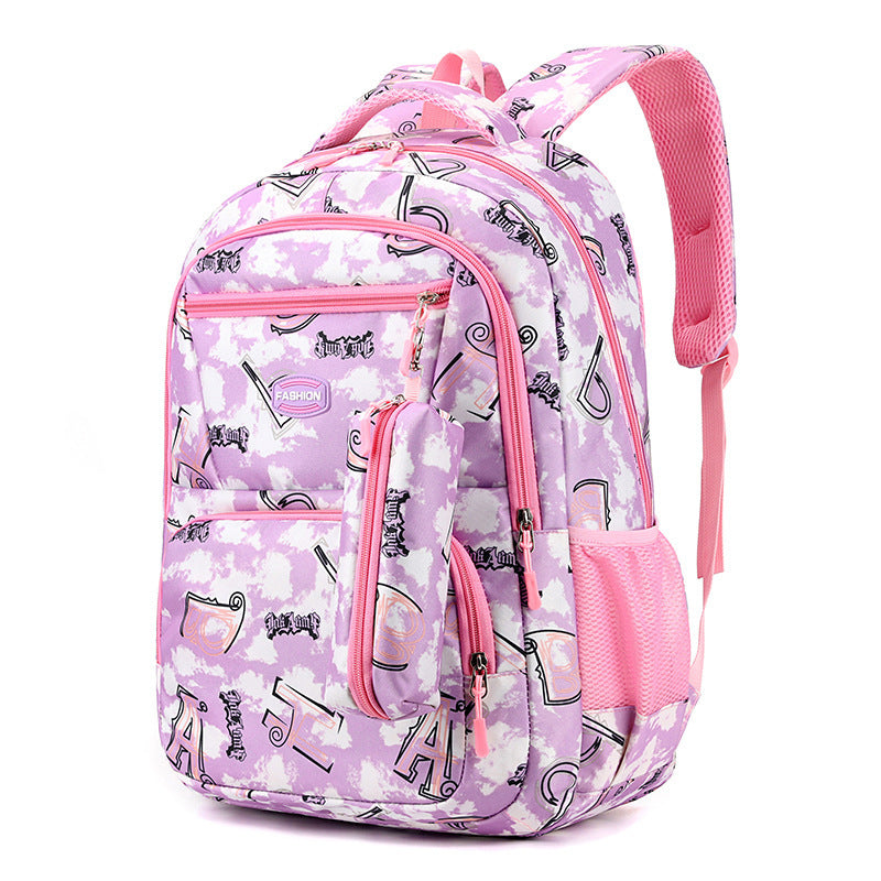 New Letter Print Backpack With Pencil Case Primary School Students For Girls Boys