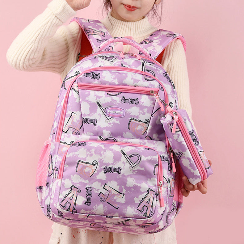 New Letter Print Backpack With Pencil Case Primary School Students For Girls Boys