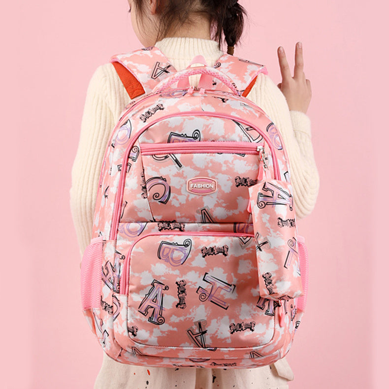 New Letter Print Backpack With Pencil Case Primary School Students For Girls Boys