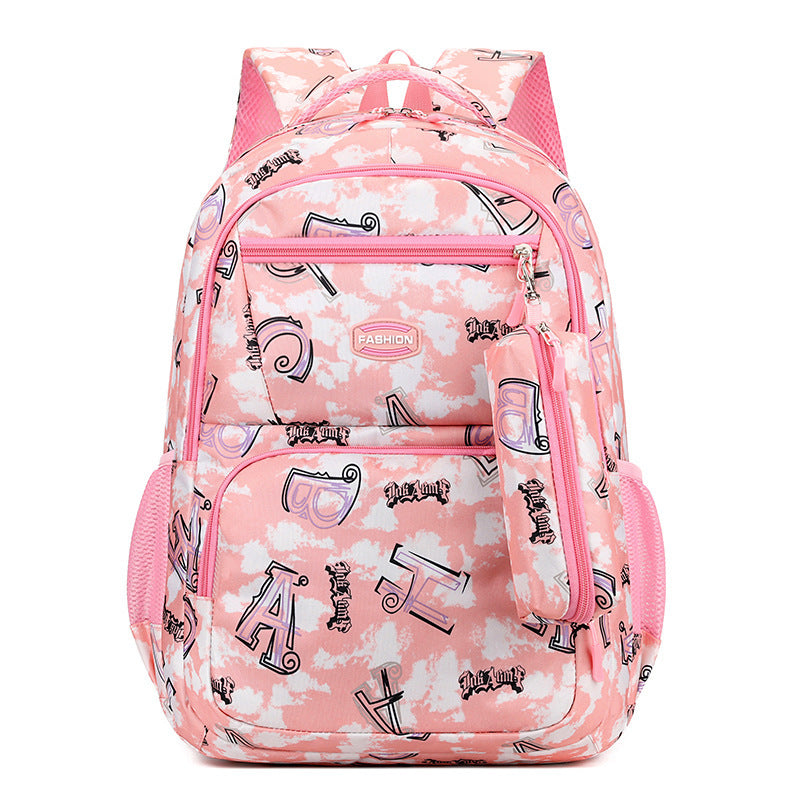 New Letter Print Backpack With Pencil Case Primary School Students For Girls Boys